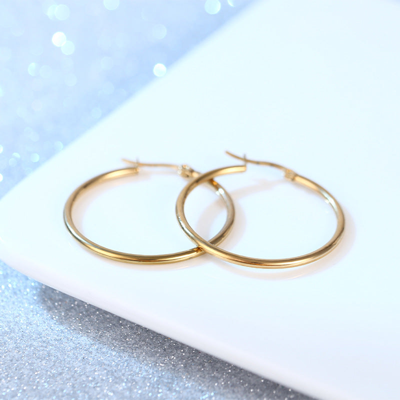 Simple Style 18k Gold Plated Stainless Steel Hoop Earrings for Women