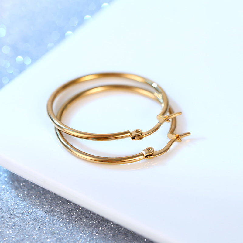 Simple Style 18k Gold Plated Stainless Steel Hoop Earrings for Women