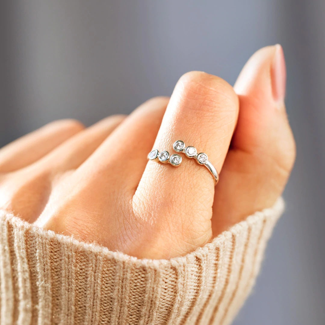 Simple Geometric Sterling Silver Zircon Open Ring