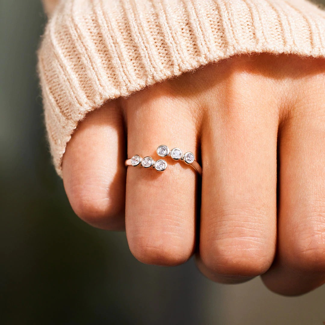 Simple Geometric Sterling Silver Zircon Open Ring
