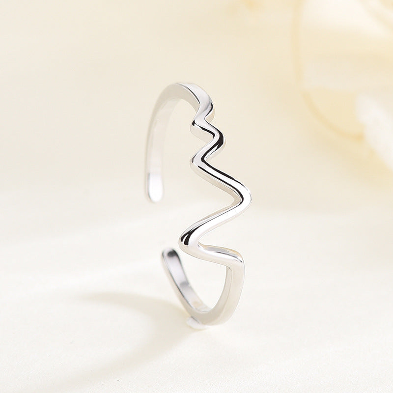 Electrocardiogram Heartbeat Wave Sterling Silver Open Ring