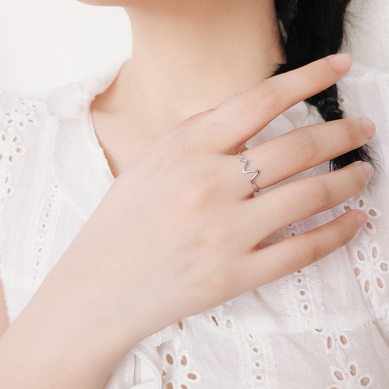 Electrocardiogram Heartbeat Wave Sterling Silver Open Ring