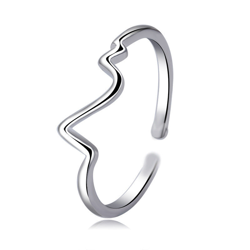 Electrocardiogram Heartbeat Wave Sterling Silver Open Ring