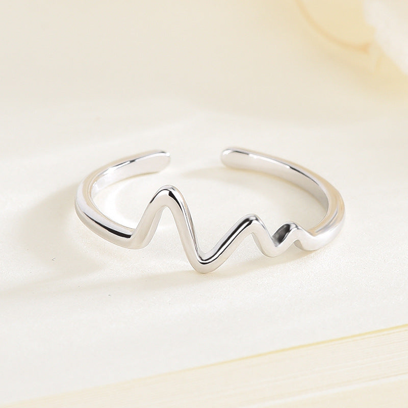 Electrocardiogram Heartbeat Wave Sterling Silver Open Ring