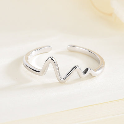 Electrocardiogram Heartbeat Wave Sterling Silver Open Ring