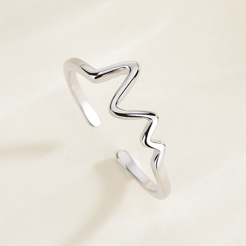 Electrocardiogram Heartbeat Wave Sterling Silver Open Ring