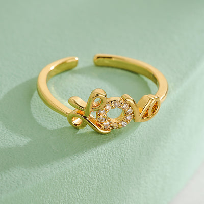 Simple Geometric Love 18K Gold Plated Zircon Open Ring