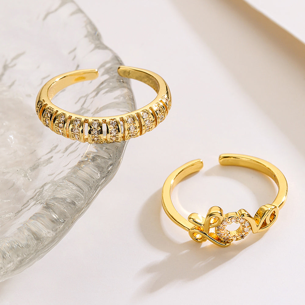Simple Geometric Love 18K Gold Plated Zircon Open Ring