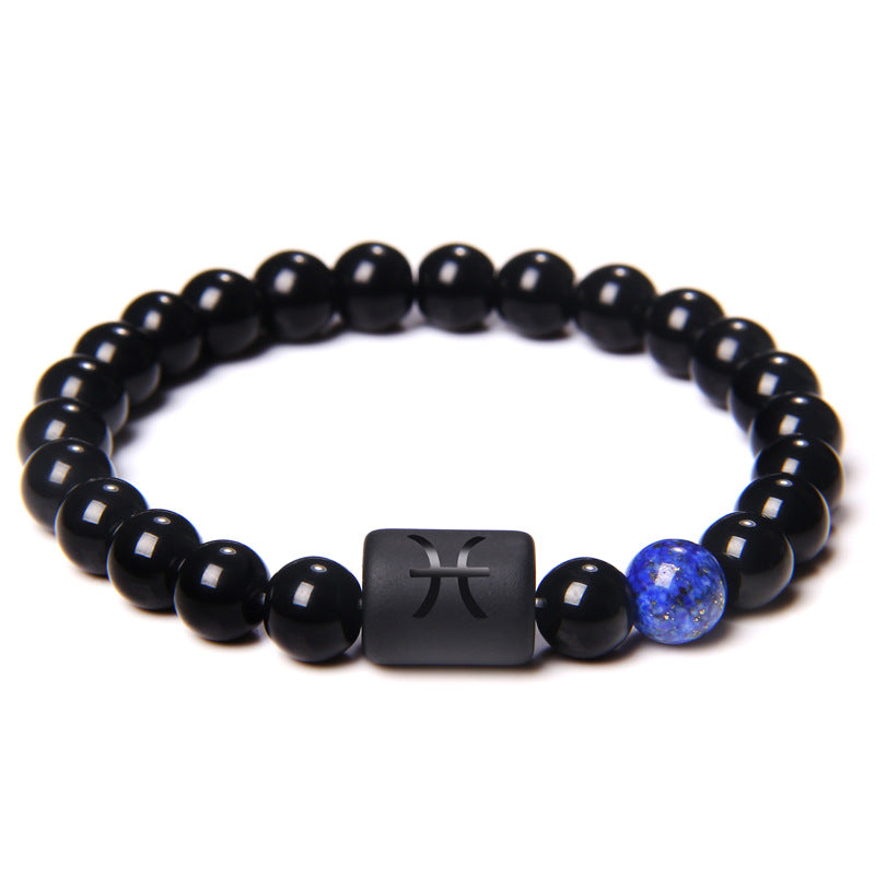 Simple Constellation Obsidian Beaded Unisex Bracelet with Elastic Cord