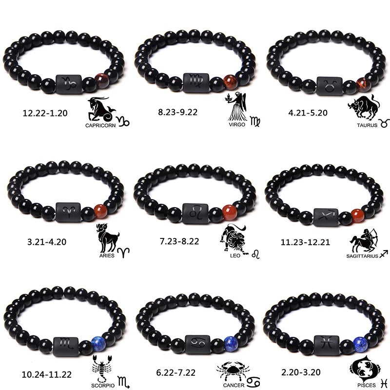 Simple Constellation Obsidian Beaded Unisex Bracelet with Elastic Cord