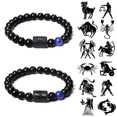 Simple Constellation Obsidian Beaded Unisex Bracelet with Elastic Cord