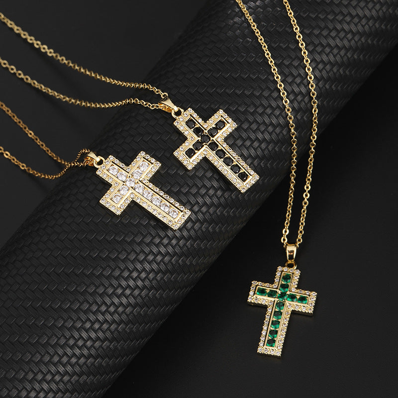 Simple Style Zircon Cross Pendant Necklace in 18K Gold and Silver Plating