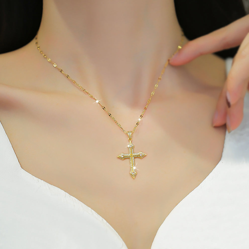 Simple Style Zircon Cross Pendant Necklace in 18K Gold and Silver Plating