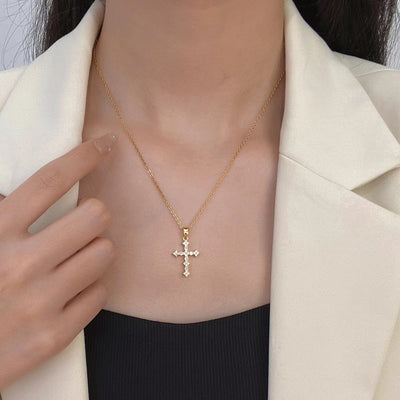 Simple Style Zircon Cross Pendant Necklace in 18K Gold and Silver Plating
