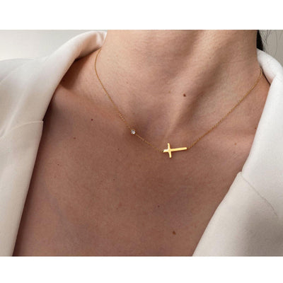 Elegant Zircon Cross Necklace in Gold-Plated Titanium Steel