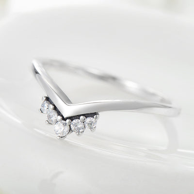 Simple Style Crown S925 Sterling Silver Zircon Rose Gold Plated Stacking Ring for Women