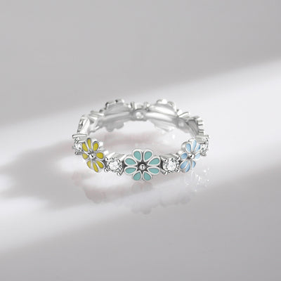 Simple Daisy 925 Sterling Silver Flower Ring with Zircon Inlay