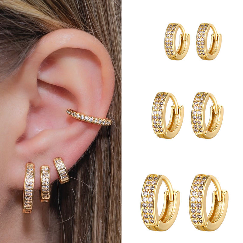 Simple Style Copper Zircon Inlaid Hoop Earrings