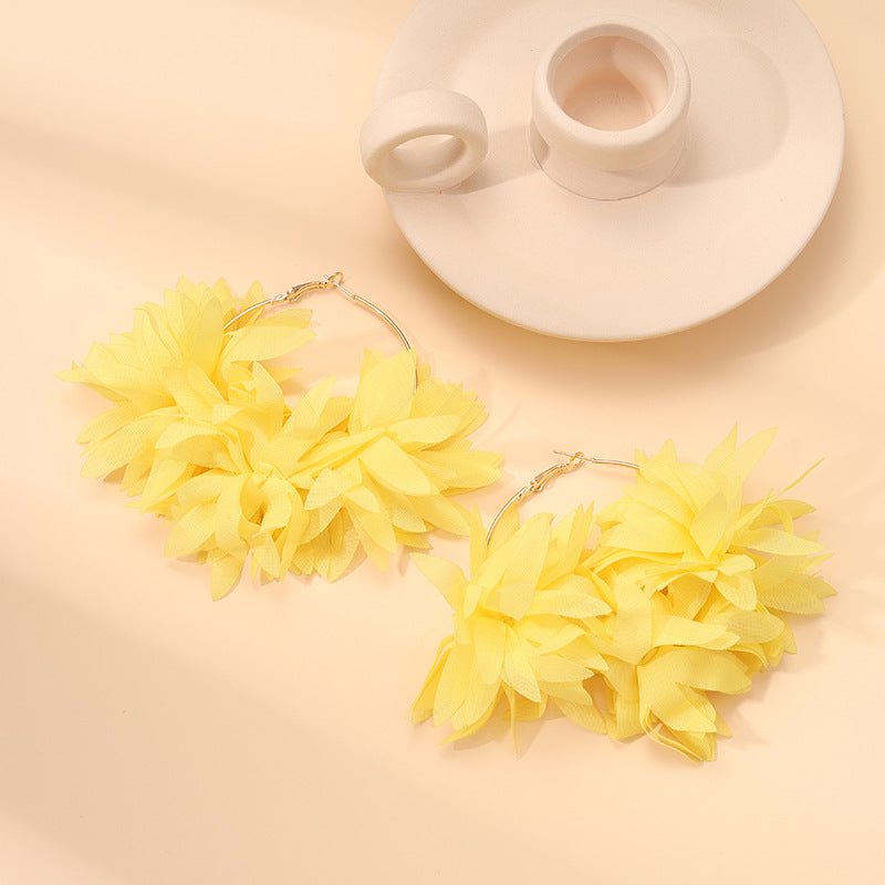 Simple Style Handmade Chiffon Flower Petal Women's Earrings