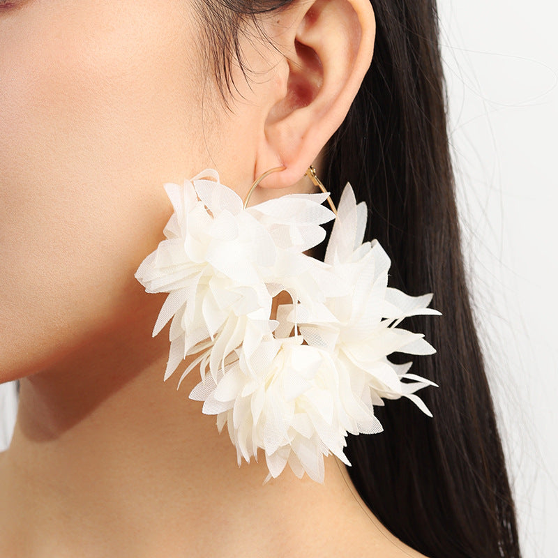 Simple Style Handmade Chiffon Flower Petal Women's Earrings