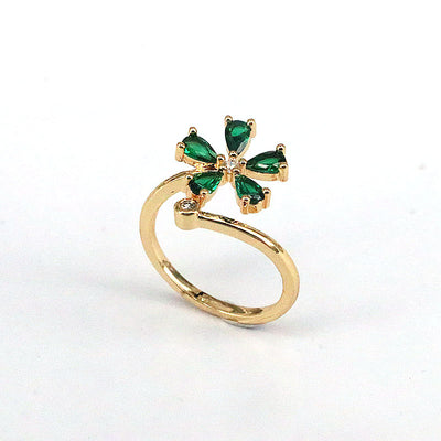 Simple Flower Zircon Adjustable Gold Plated Copper Ring