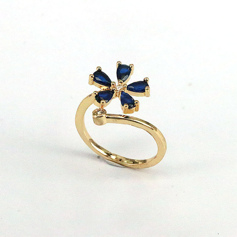 Simple Flower Zircon Adjustable Gold Plated Copper Ring