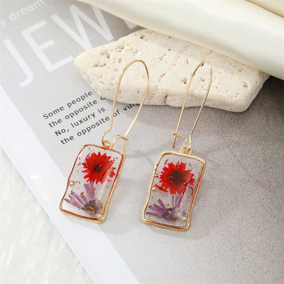 Simple Resin Flower Epoxy Transparent Dangle Earrings with Pearl Accents