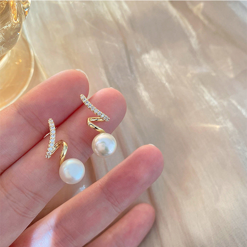 Simple Geometric Alloy and S925 Silver Pearl Rhinestone Earrings for Women