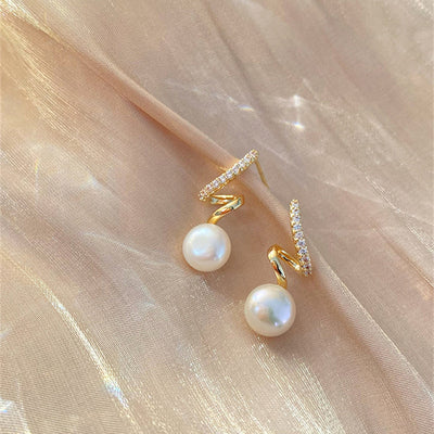 Simple Geometric Alloy and S925 Silver Pearl Rhinestone Earrings for Women