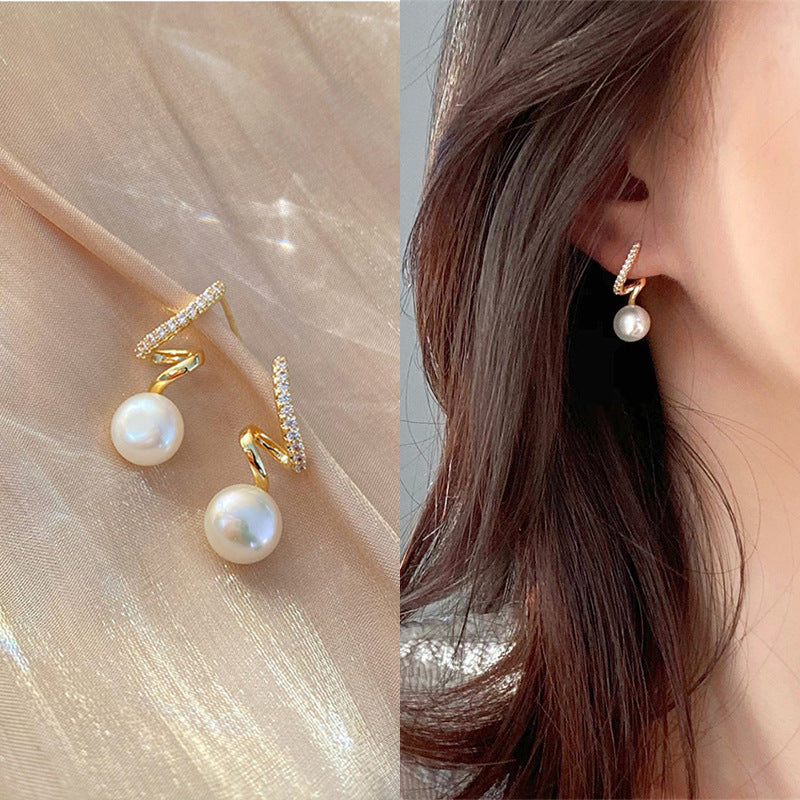 Simple Geometric Alloy and S925 Silver Pearl Rhinestone Earrings for Women