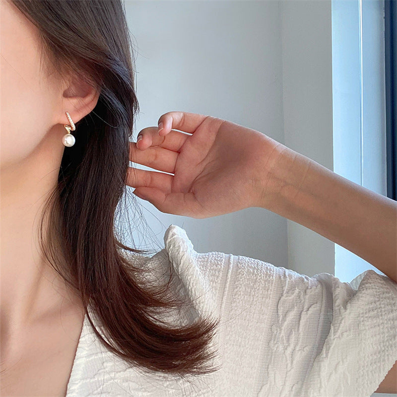 Simple Geometric Alloy and S925 Silver Pearl Rhinestone Earrings for Women