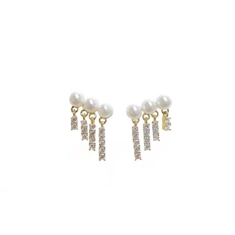 Elegant Geometric Rhinestone Pearl Drop Earrings