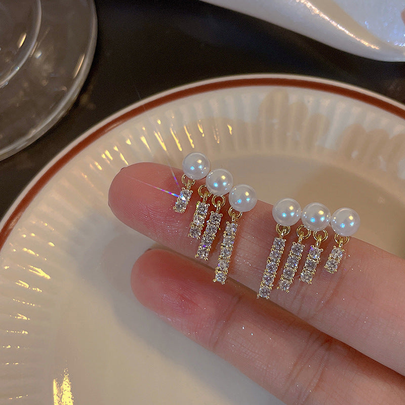 Elegant Geometric Rhinestone Pearl Drop Earrings