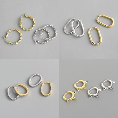 Minimalist Geometric Twist Hoop Earrings and Studs Set