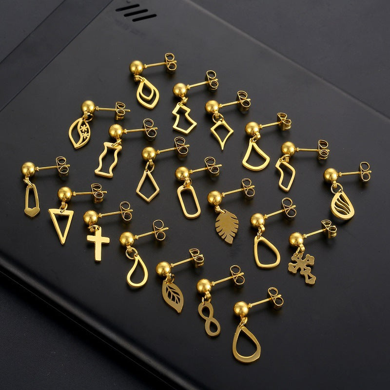 Simple Geometric Cross Stainless Steel Ball Stud Earrings