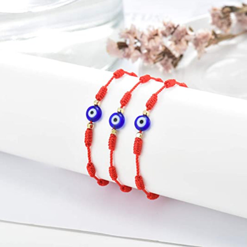 Geometric Evil Eye Glass Rope Tassel Unisex Bracelet with Card