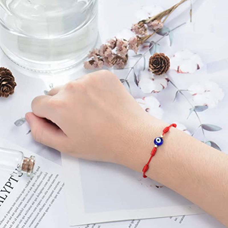 Geometric Evil Eye Glass Rope Tassel Unisex Bracelet with Card