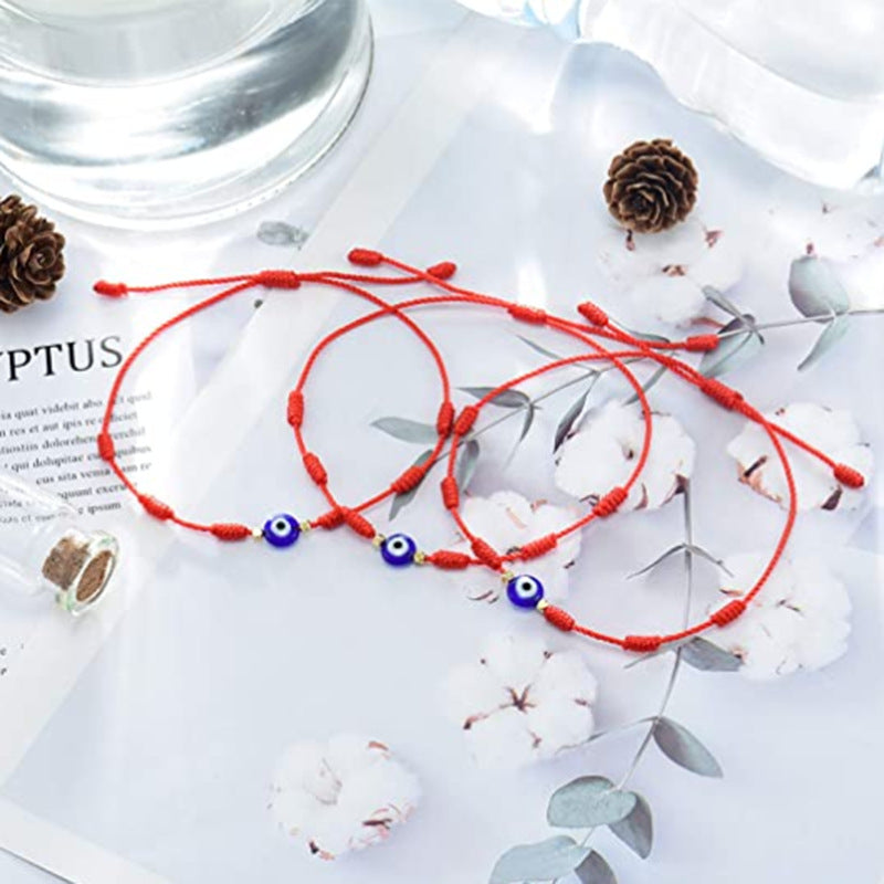 Geometric Evil Eye Glass Rope Tassel Unisex Bracelet with Card