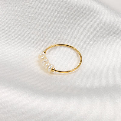 Simple Geometric Freshwater Pearl Titanium Steel Ring