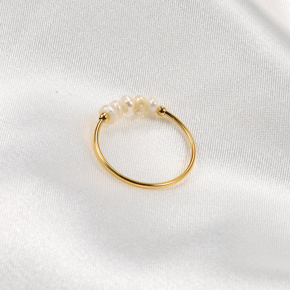 Simple Geometric Freshwater Pearl Titanium Steel Ring