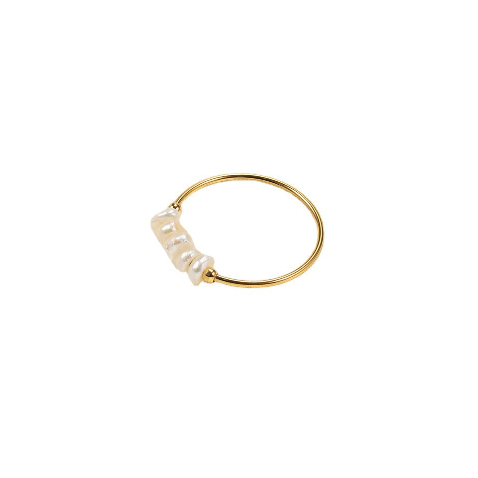 Simple Geometric Freshwater Pearl Titanium Steel Ring