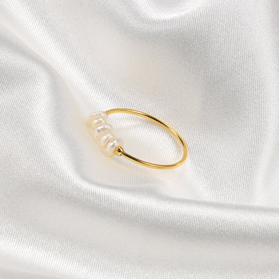 Simple Geometric Freshwater Pearl Titanium Steel Ring