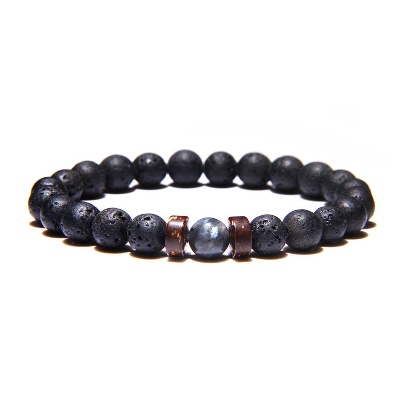 Geometric Natural Stone & Coconut Wood Beaded Men's Energy Bracelet