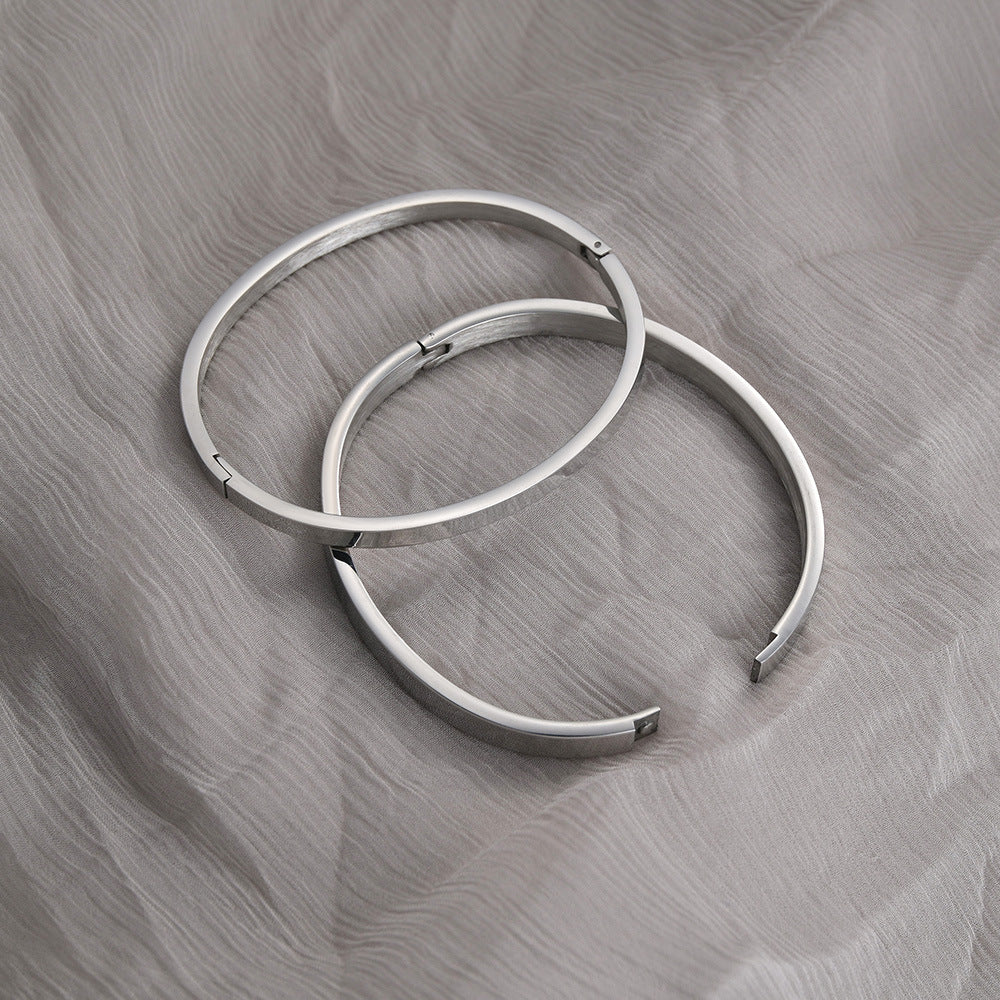 Minimalist Geometric Stainless Steel Bangle Bracelet - Gold Plated Couple Design