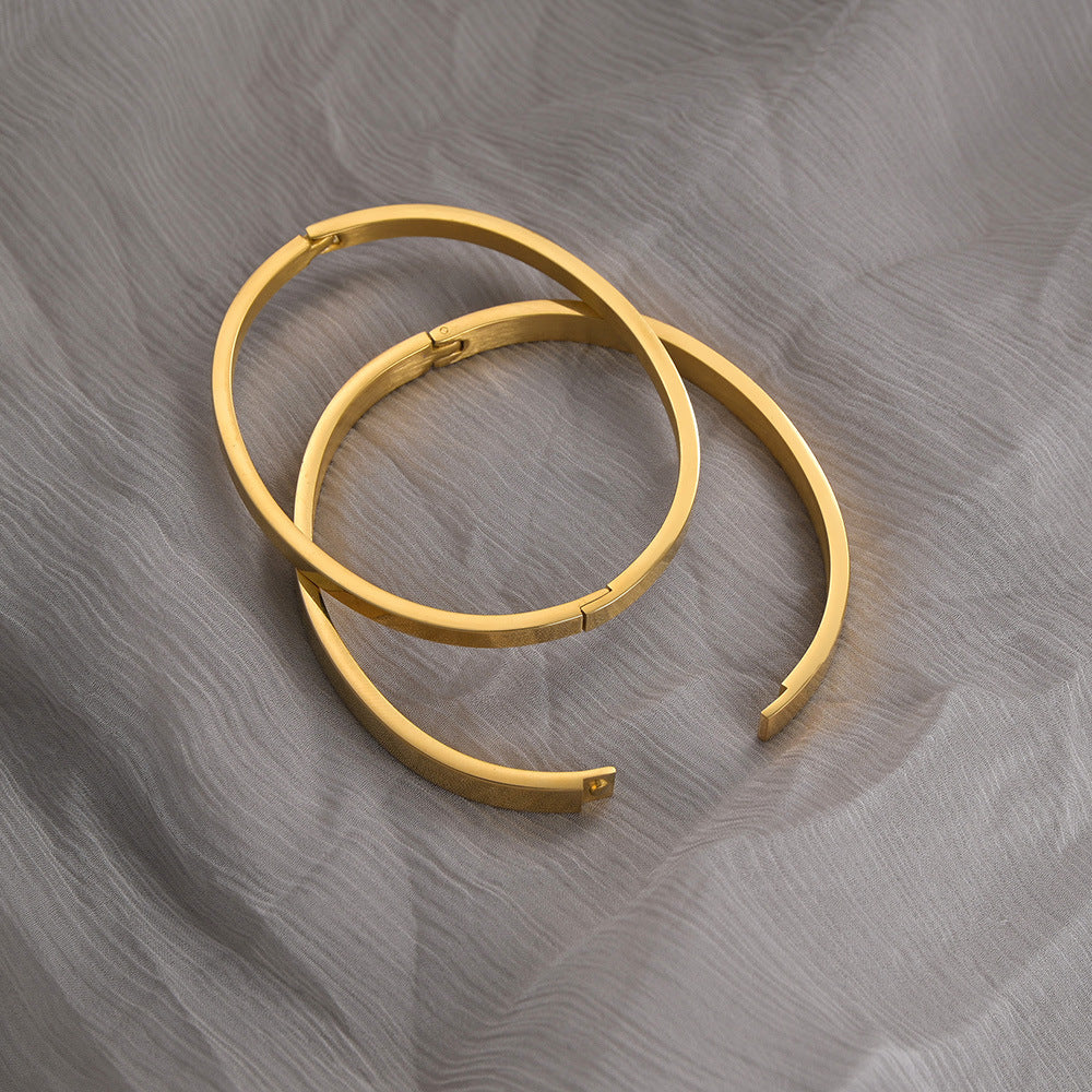 Minimalist Geometric Stainless Steel Bangle Bracelet - Gold Plated Couple Design