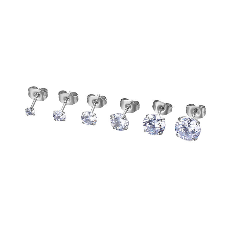 Simple Geometric Zircon Inlaid Stainless Steel Ear Stud