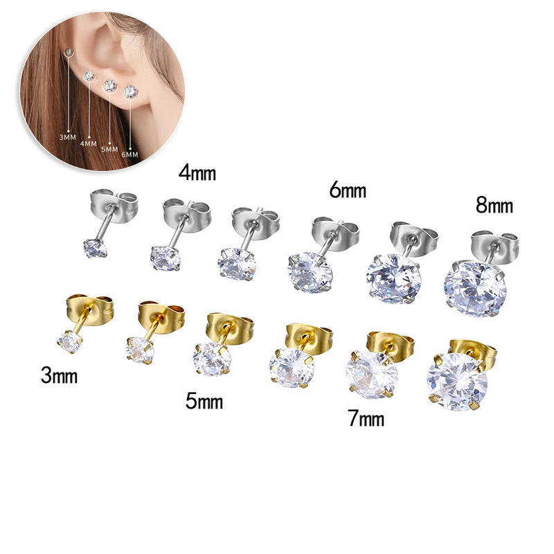 Simple Geometric Zircon Inlaid Stainless Steel Ear Stud