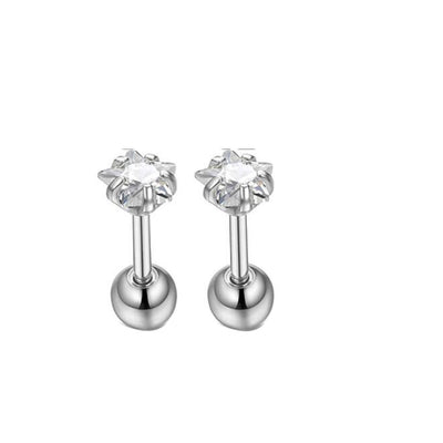 Geometric Stainless Steel Zircon Inlay Ear and Lip Stud Set