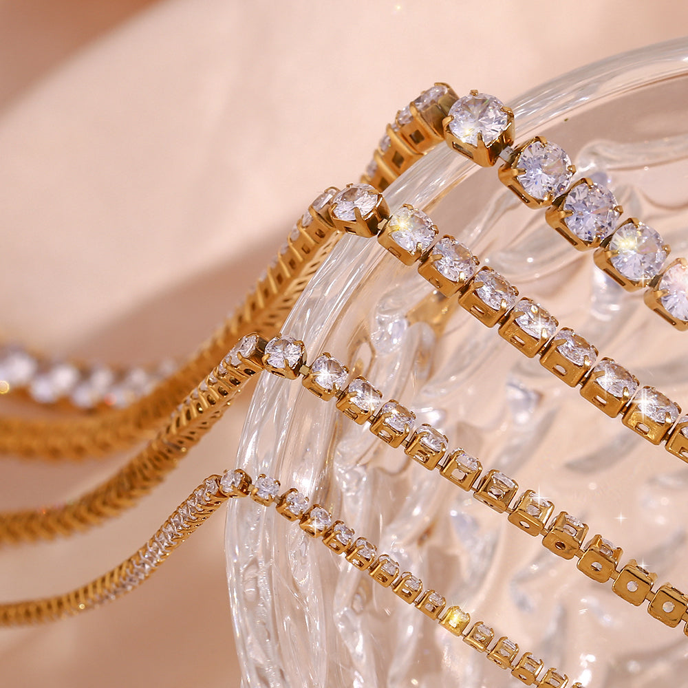 Minimalist Geometric Zircon Stainless Steel Necklace and Bracelet Set