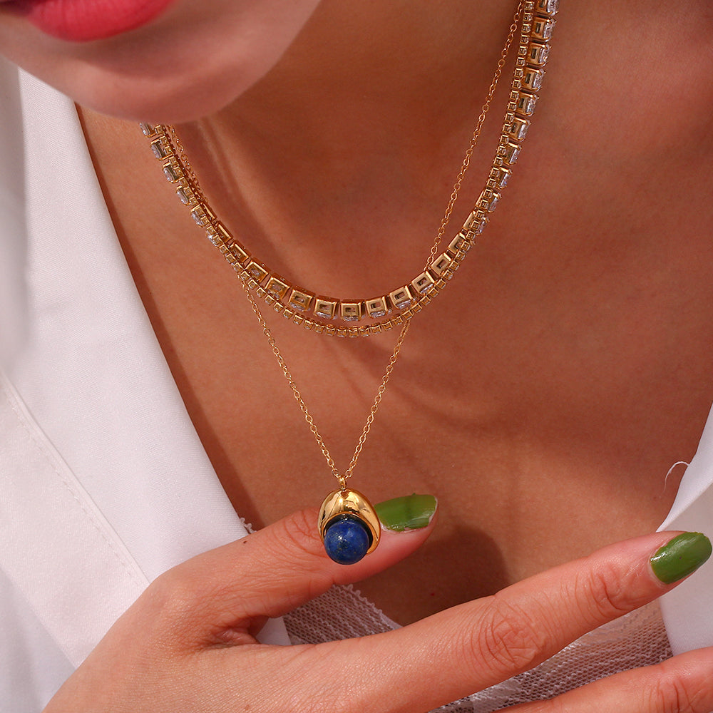 Minimalist Geometric Zircon Stainless Steel Necklace and Bracelet Set